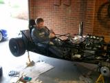 Jonny having a test fit in the seat. We all agree that the runner position gives the ideal travel, and that the seat is best fixed with the base resting on the base of the frame. It gives a really nice position.